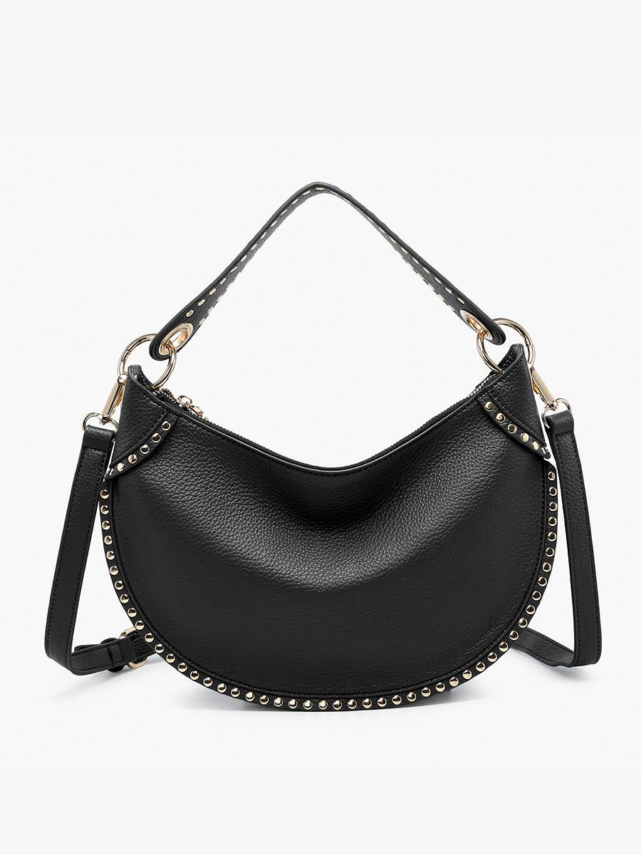 Jenna Studded Shaped Shoulder Bag w/ Crossbody Strap Black