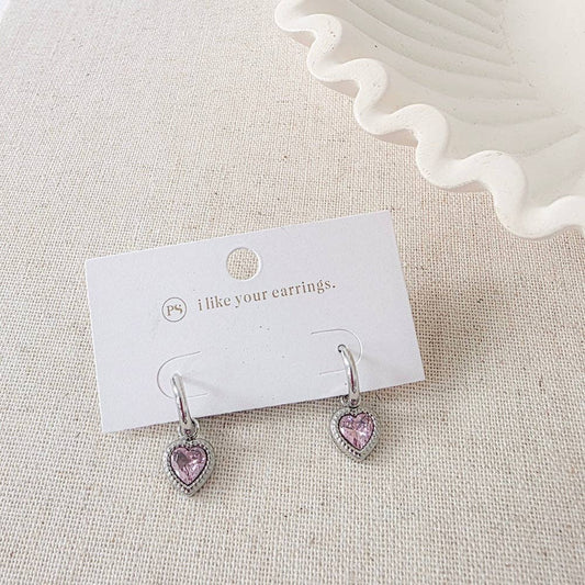 Aphrodite Heart Dangle Earrings Silver/Pink