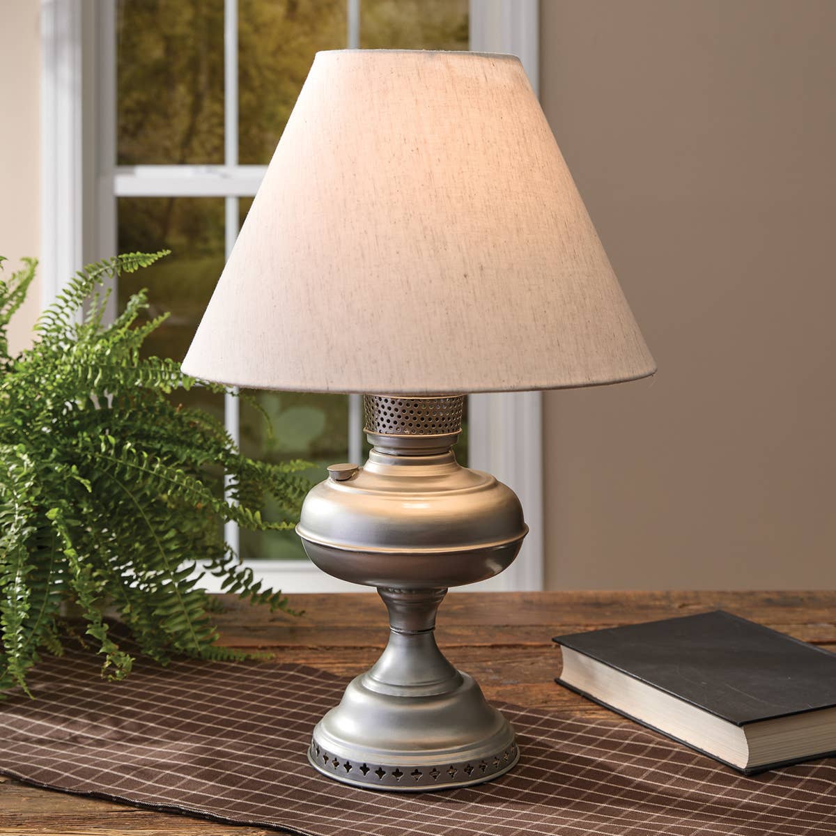 Oil Lamp With Shade - Antique Pewter