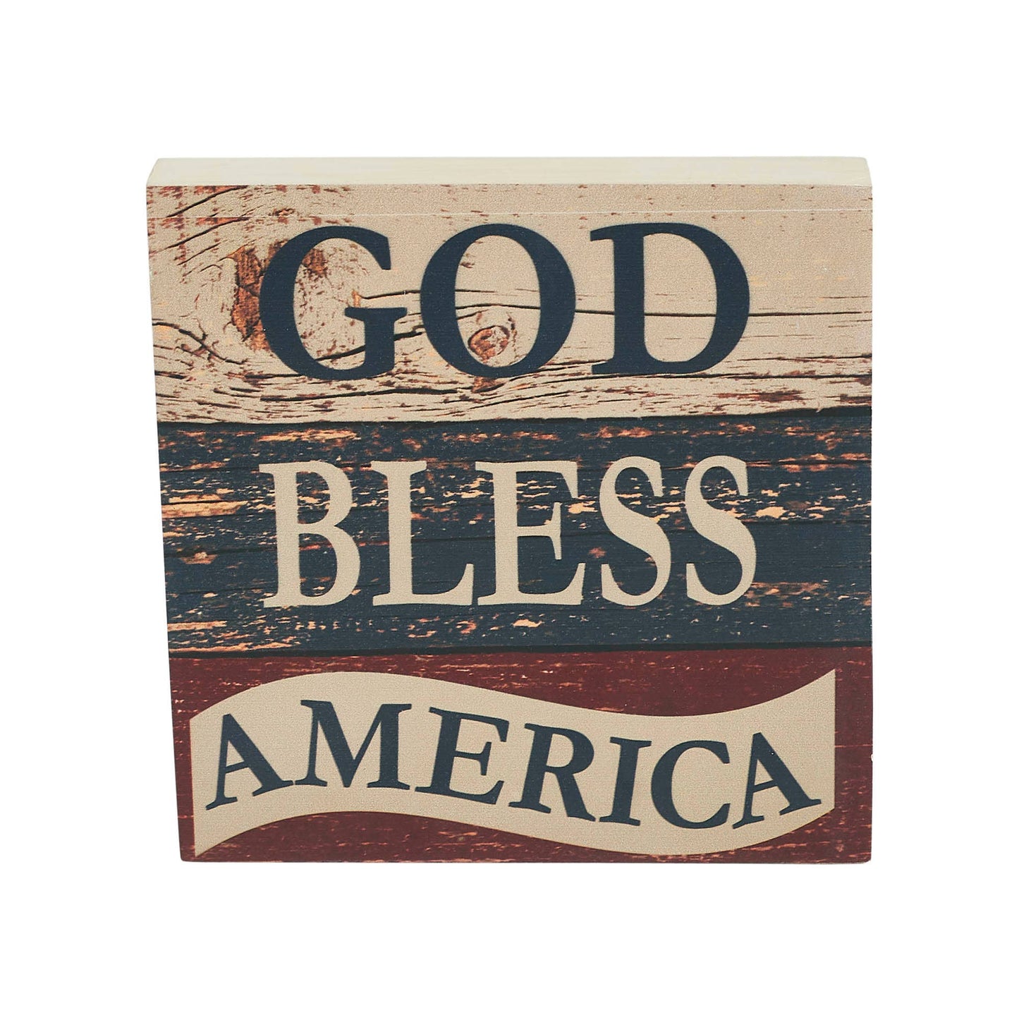 God Bless America Rustic Patriotic Block Sign 6x6x1
