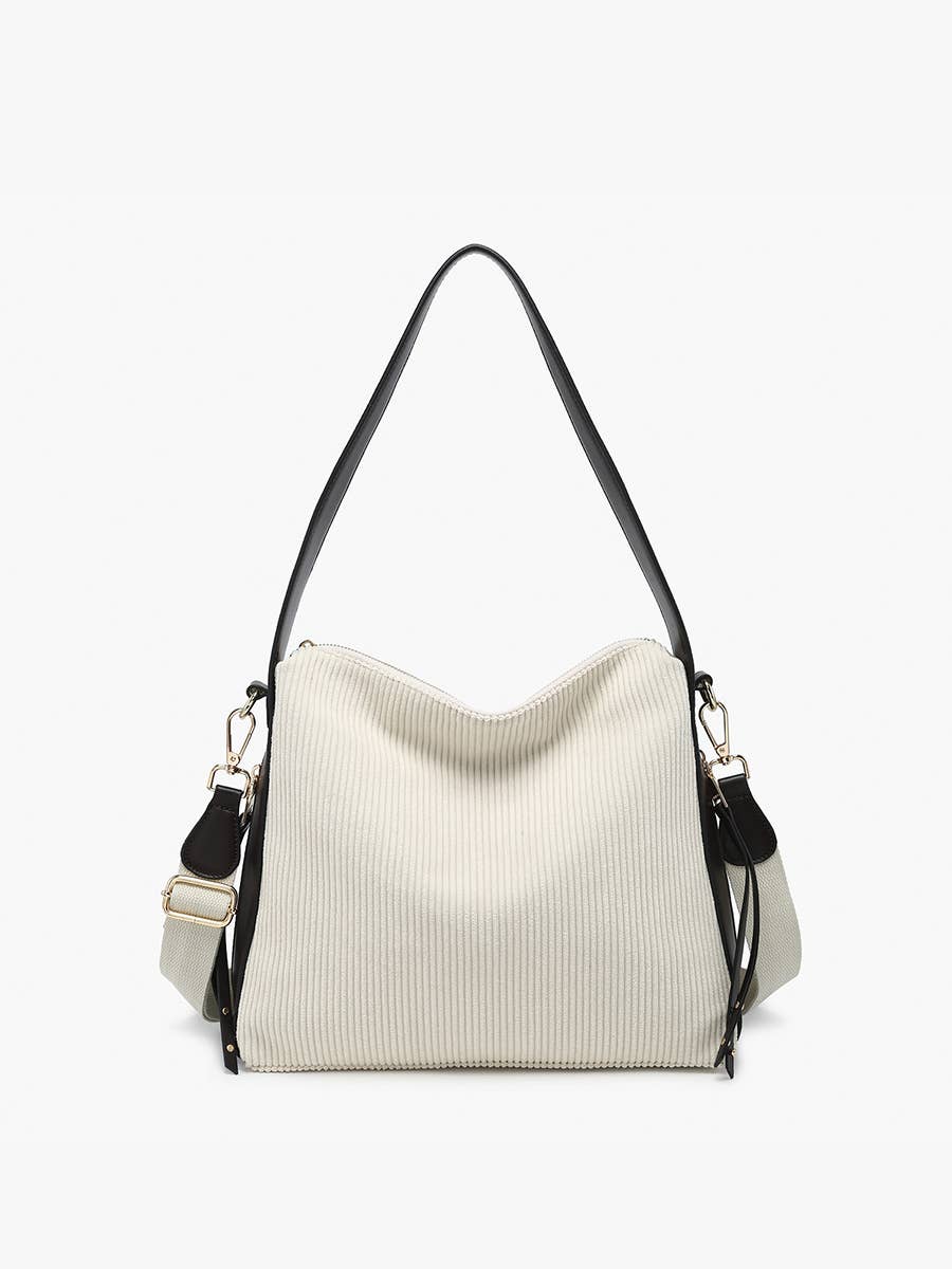 Michaela Slouchy Hobo w/ Guitar Strap : Black/White
