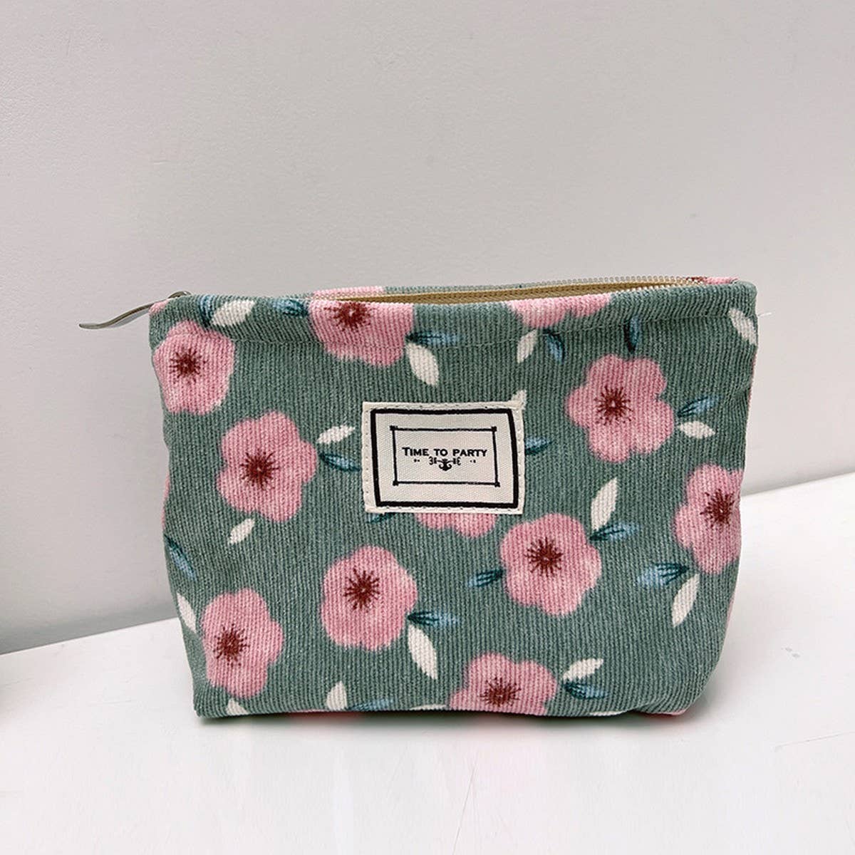 CORDUROY FLOWER PATTERN ZIPPER MAKEUP