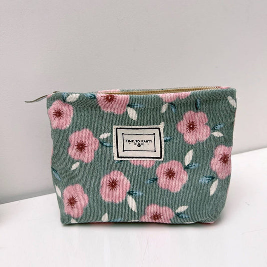 CORDUROY FLOWER PATTERN ZIPPER MAKEUP