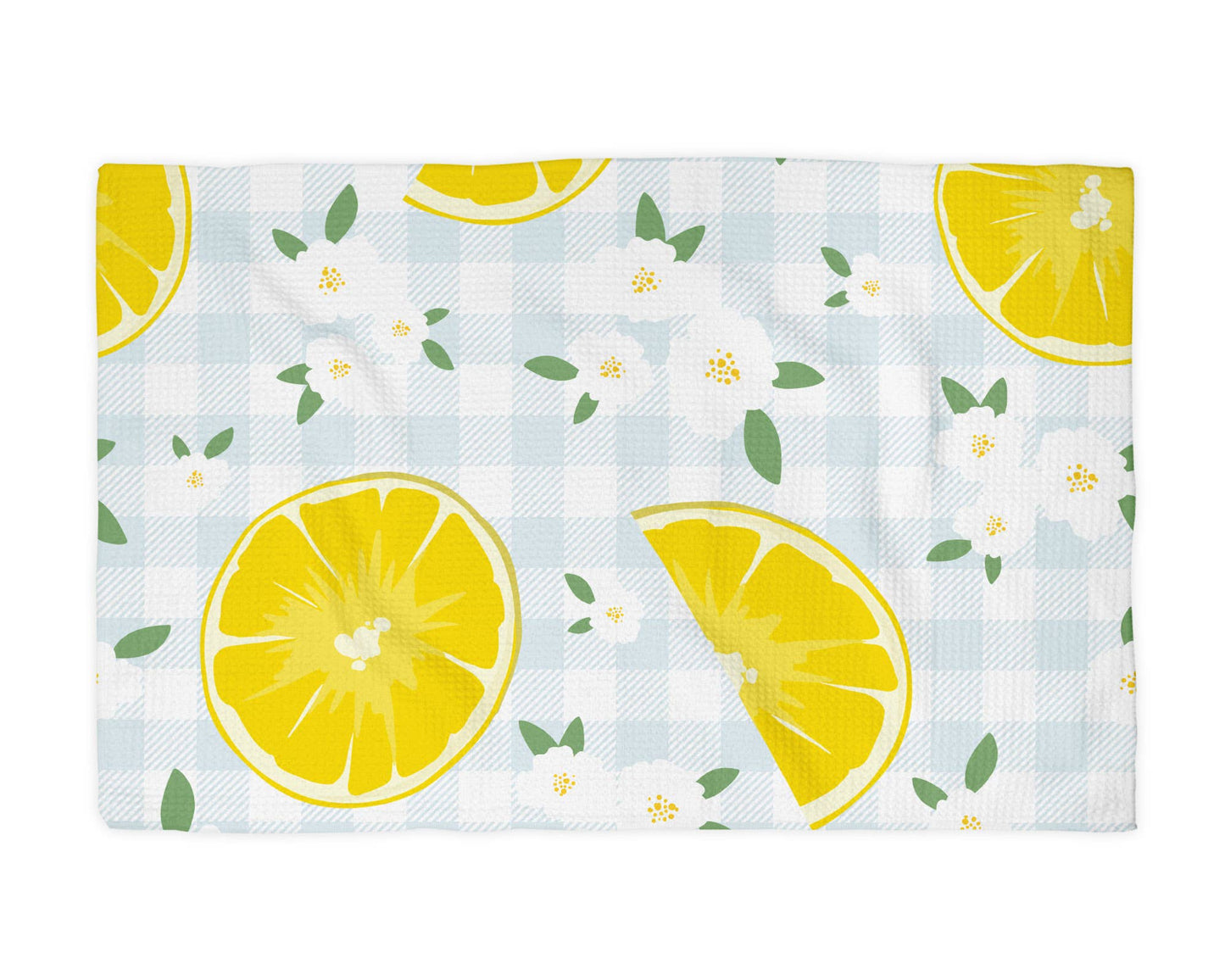 Lemon Plaid Citrus Summer Fruit Market Kitchen Towel Waffle