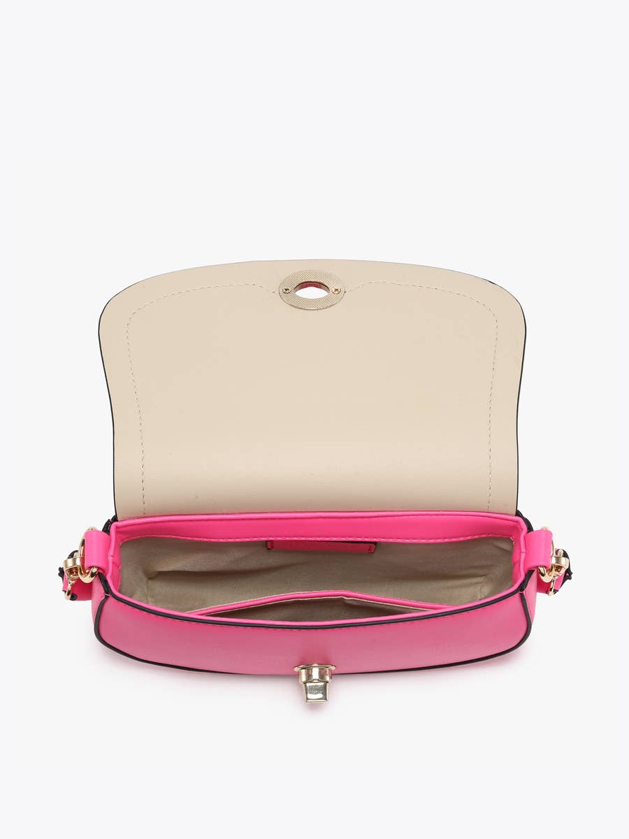 Nylah Flapover Crossbody – Woven Strap Bag : Black