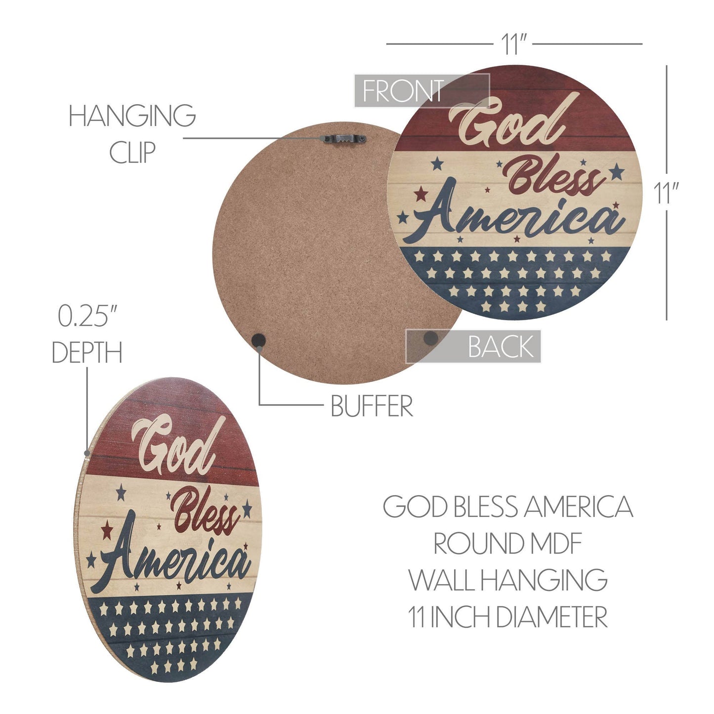 God Bless America Wall Hanging 11 Inch Diameter