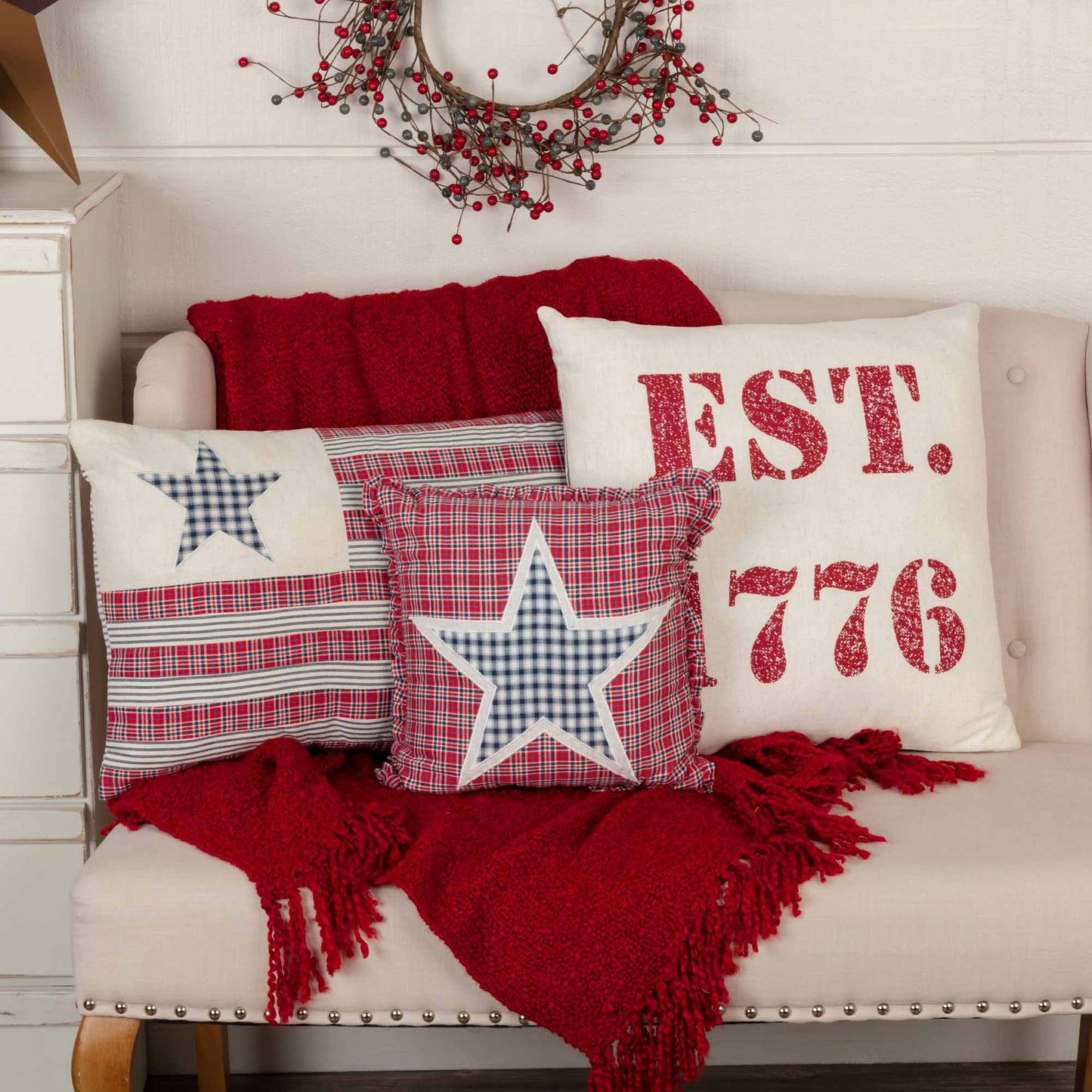 Red White Blue Applique Star Pillow 12x12 (Hatteras)