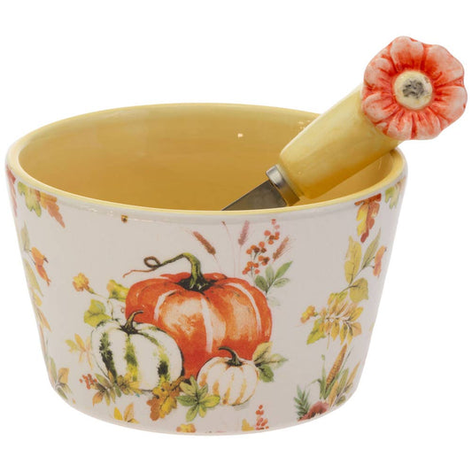 Pumpkin Love Ceramic Bowl & Spreader