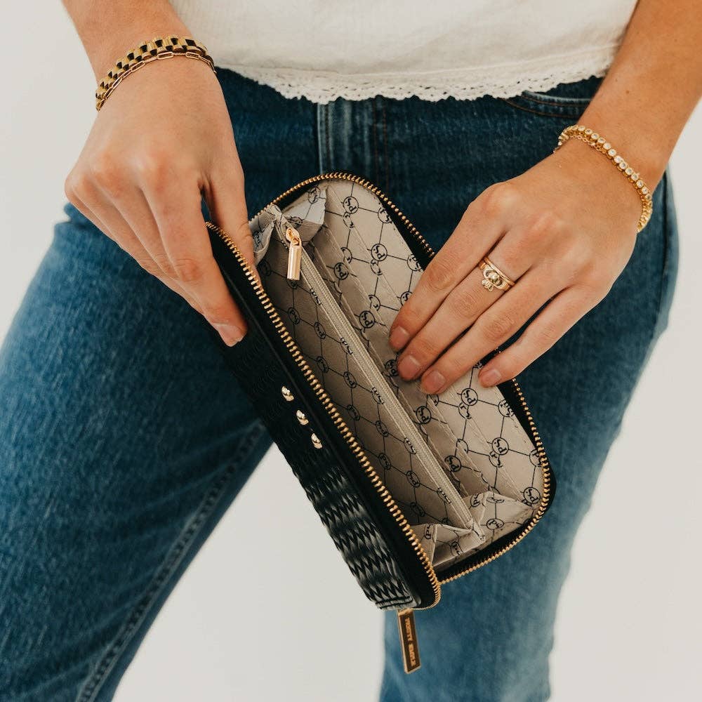 Lenni Large Zip Woven Wallet: Woven Black
