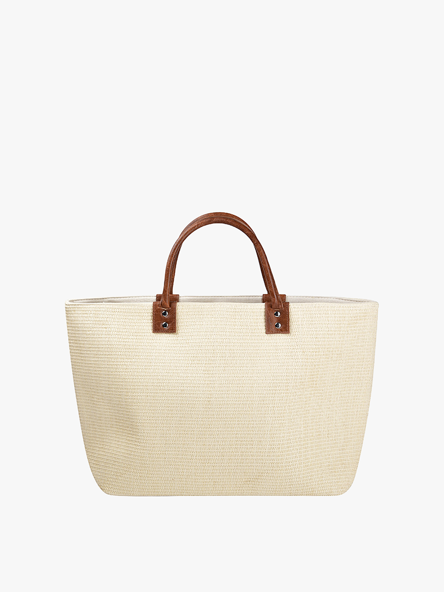 Hazel Large Straw Tote w/ Dual Handles: Off White