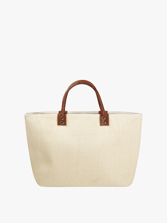 Hazel Large Straw Tote w/ Dual Handles: Off White