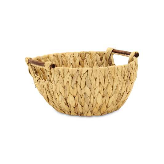 Laelia Woven Water Hyacinth Basket with Side Wood Handles