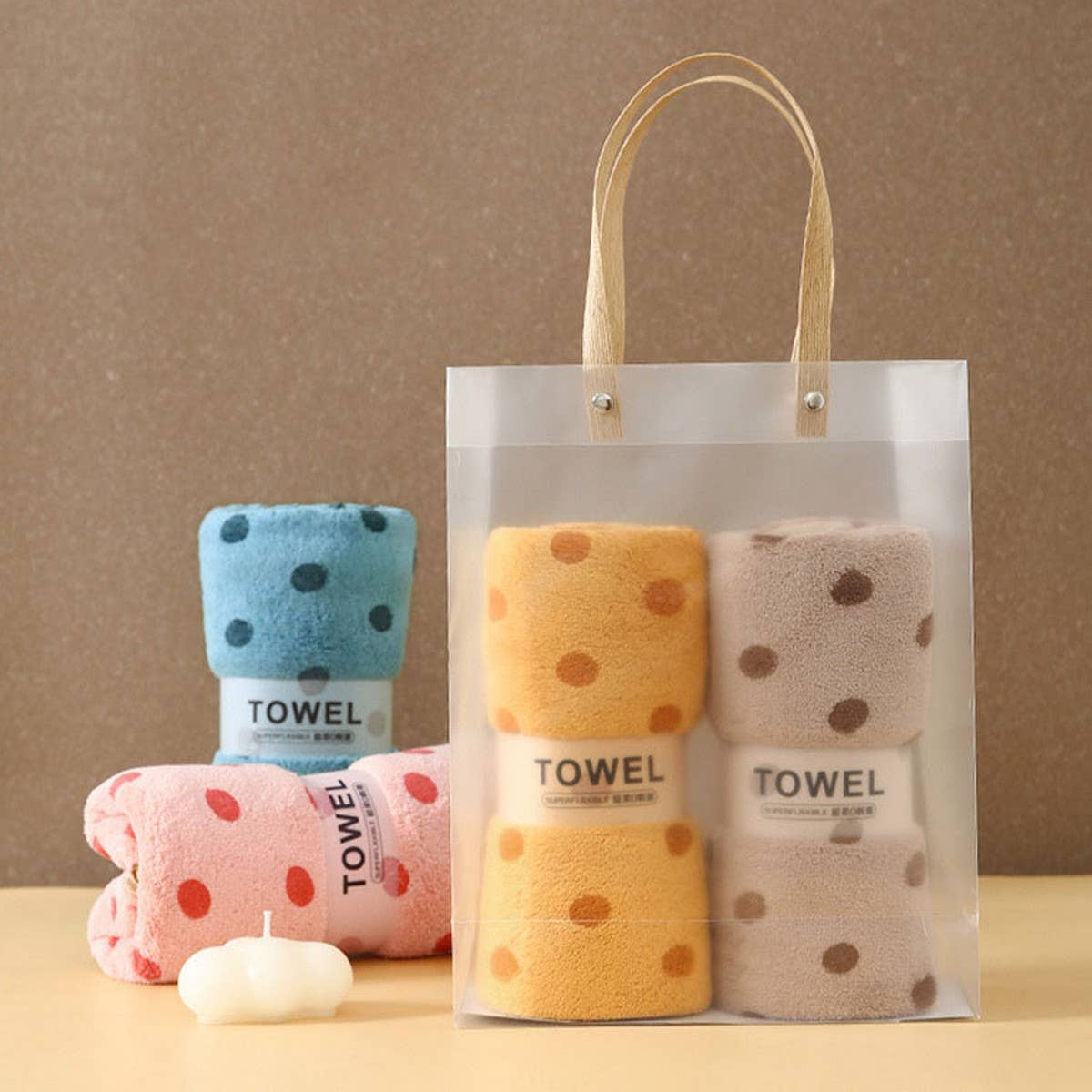 CORAL FLEECE POLKA DOT ABSORBENT FACE TOWEL KHAKI