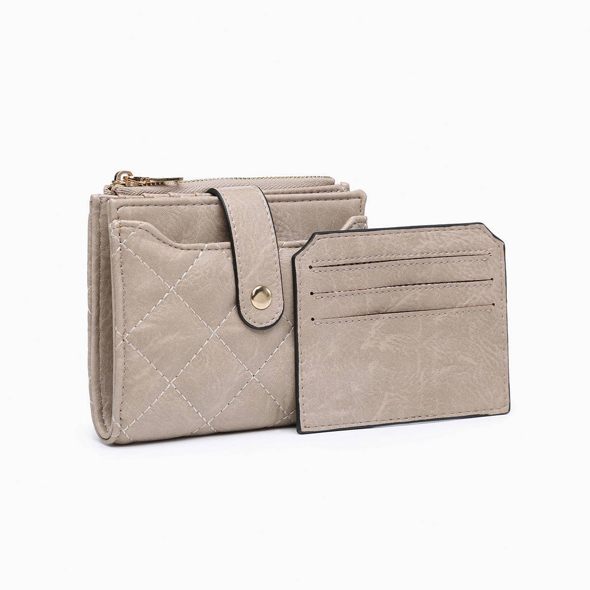 Melody Quilted Zip Top Wallet: Off-White