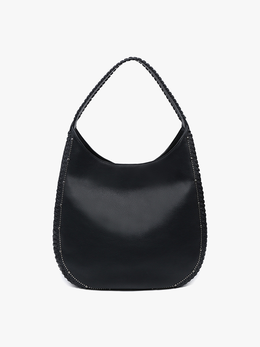 Leslie Studded Whipstitch Hobo Bag Black