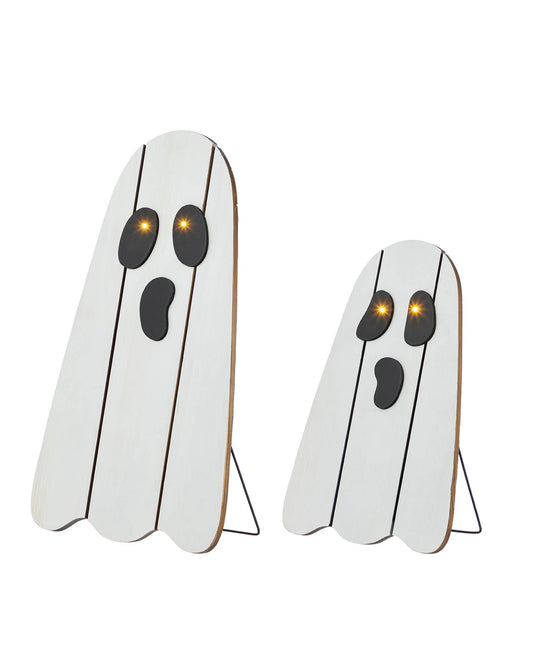 Halloween Lighted Wood Ghost Porch Decor (Set of 2)