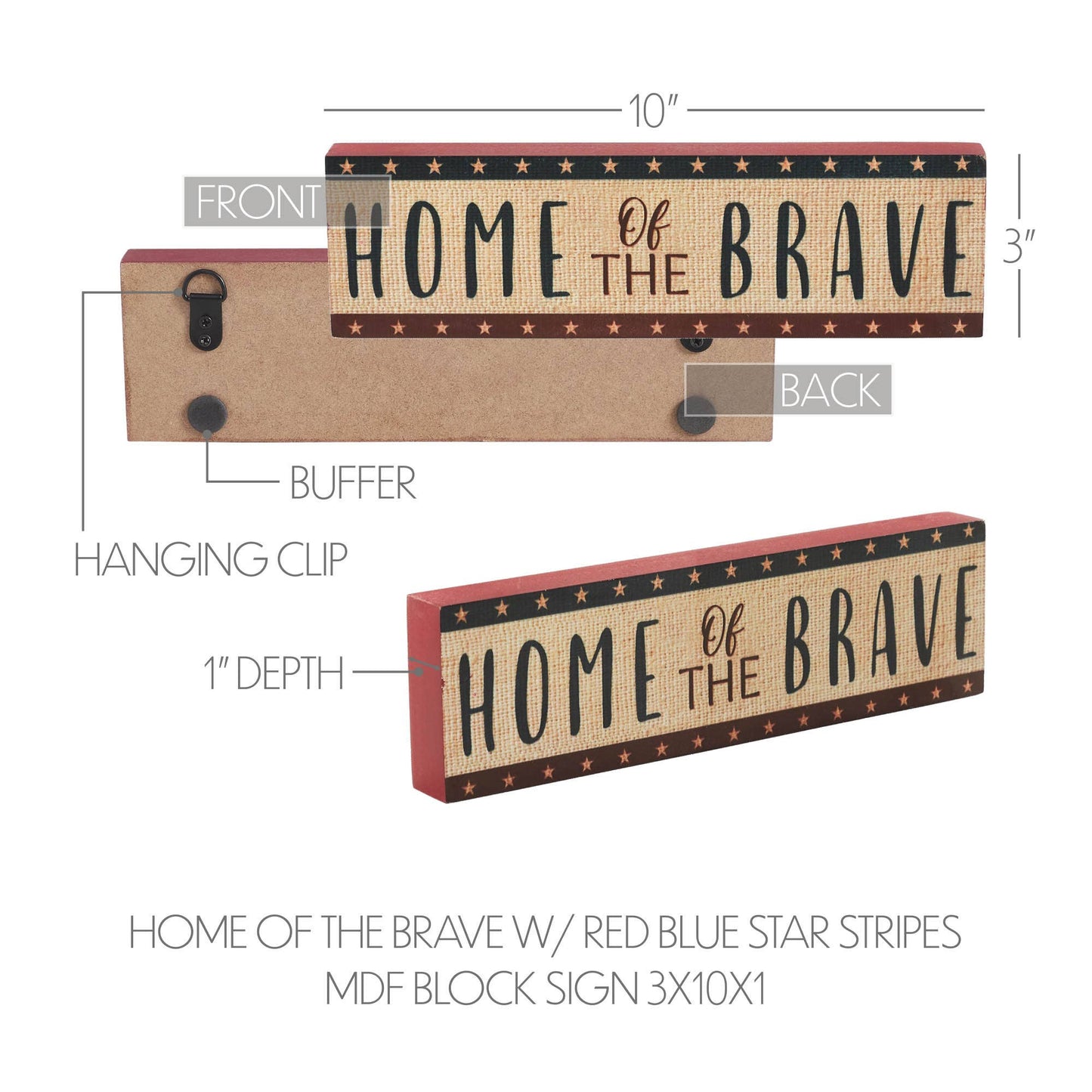 Patriotic Home of the Brave Wood Block Sign 10"