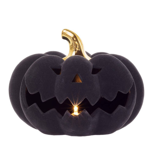 6.75" Dia Black Flocked Velvet Jack O Lantern LED