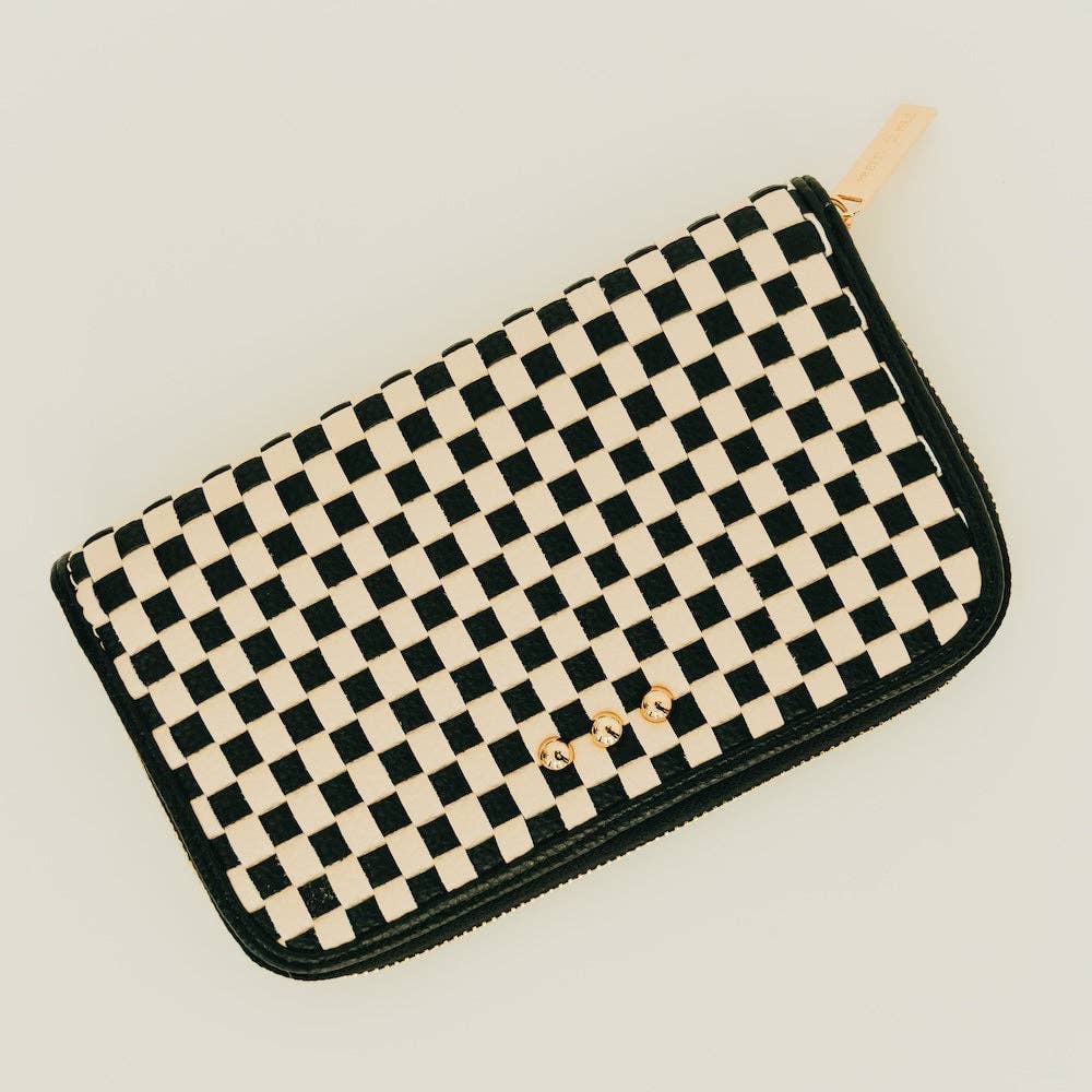 Lenni Large Zip Woven Wallet: Woven Checkered Black