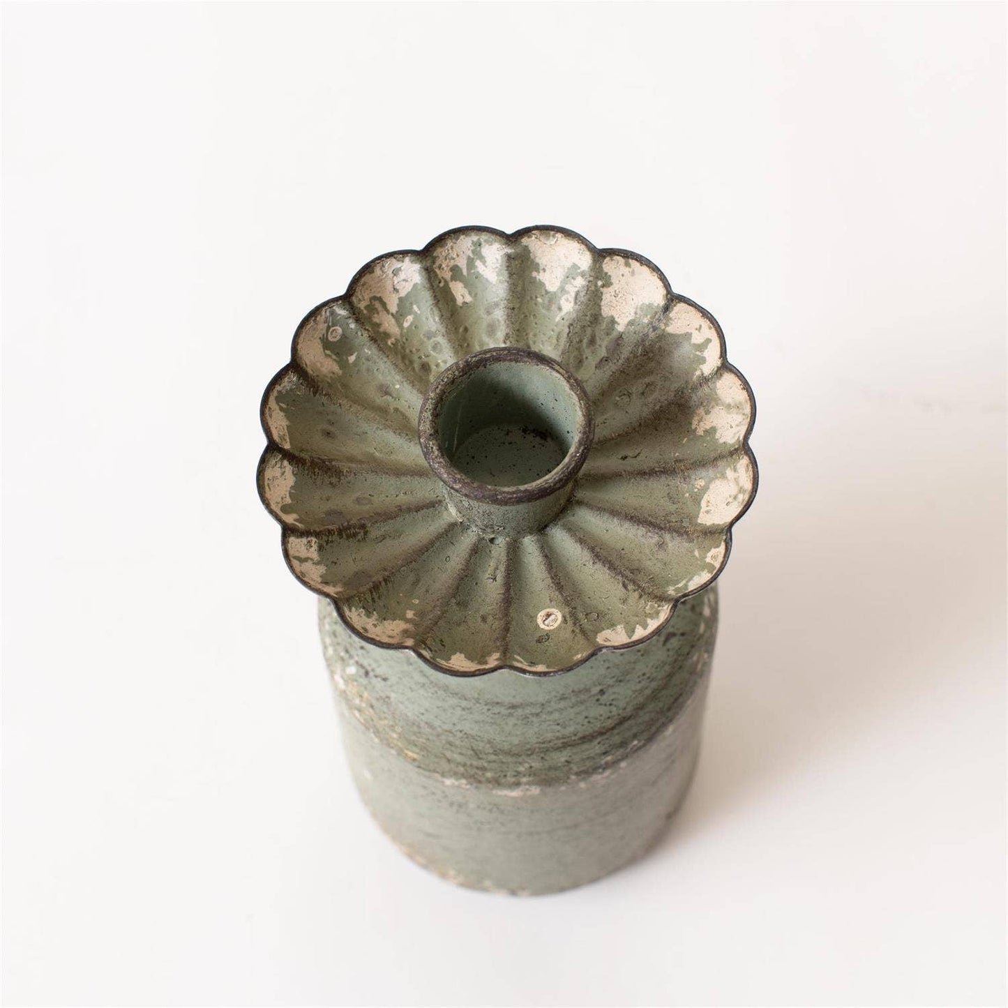 Antiqued Green Scalloped Candle Holder