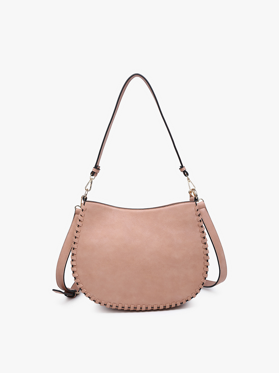 Raquel Whipstitch Trim Crossbody/Saddle Bag: Mauve