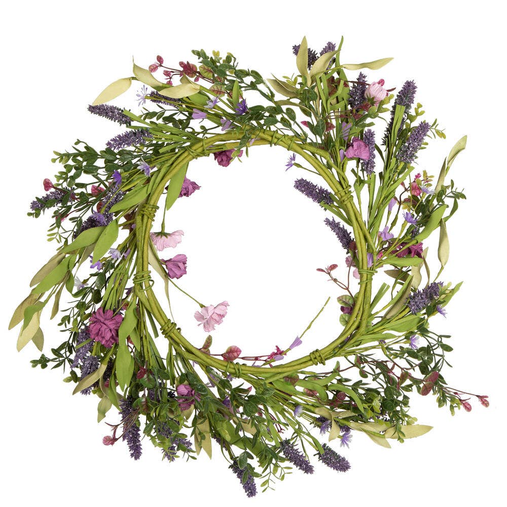 Vickerman 24" Purple Lilac Wild Flower Wreath Indoor only: Purple / 24"