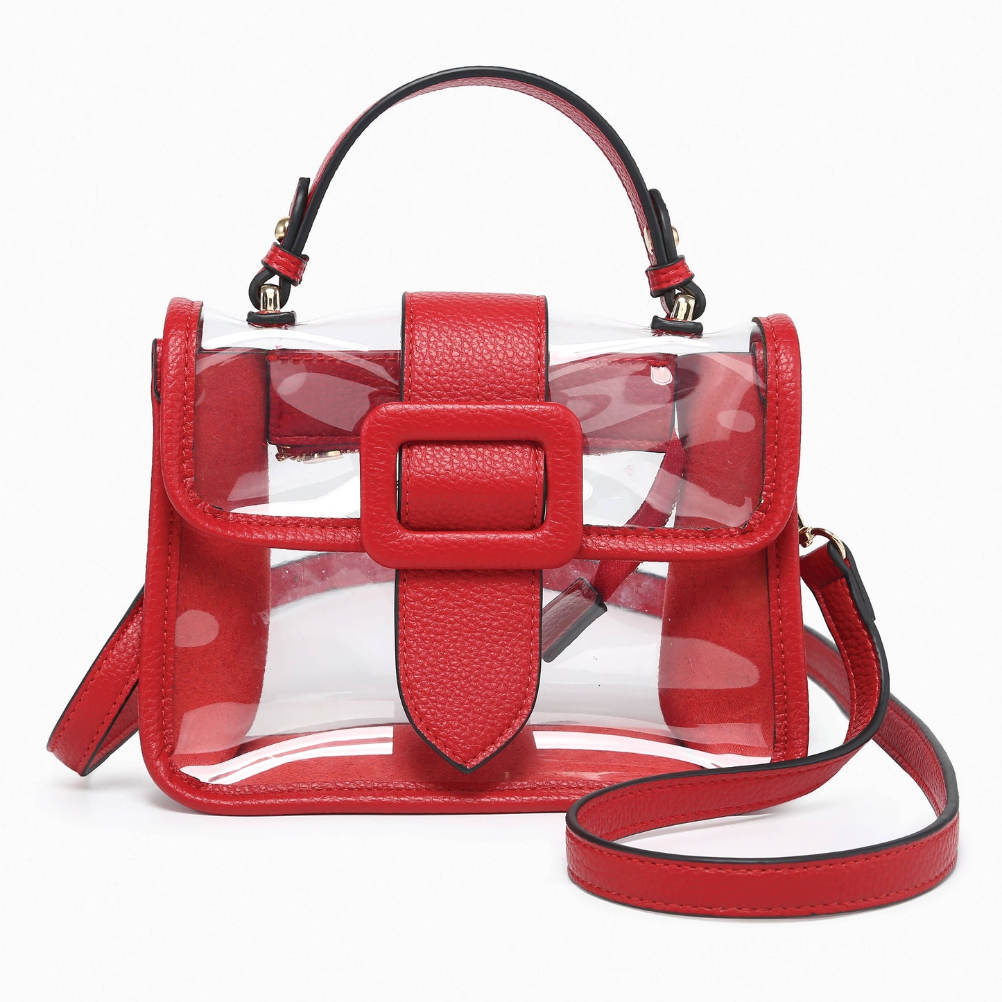 Toni Clear Flapover Crossbody Bag: Red