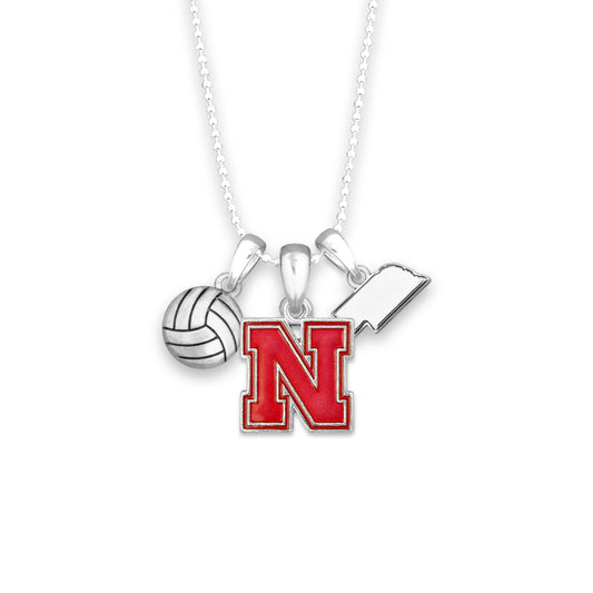 Nebraska Huskers Volleyball Epoxy Charm Necklace