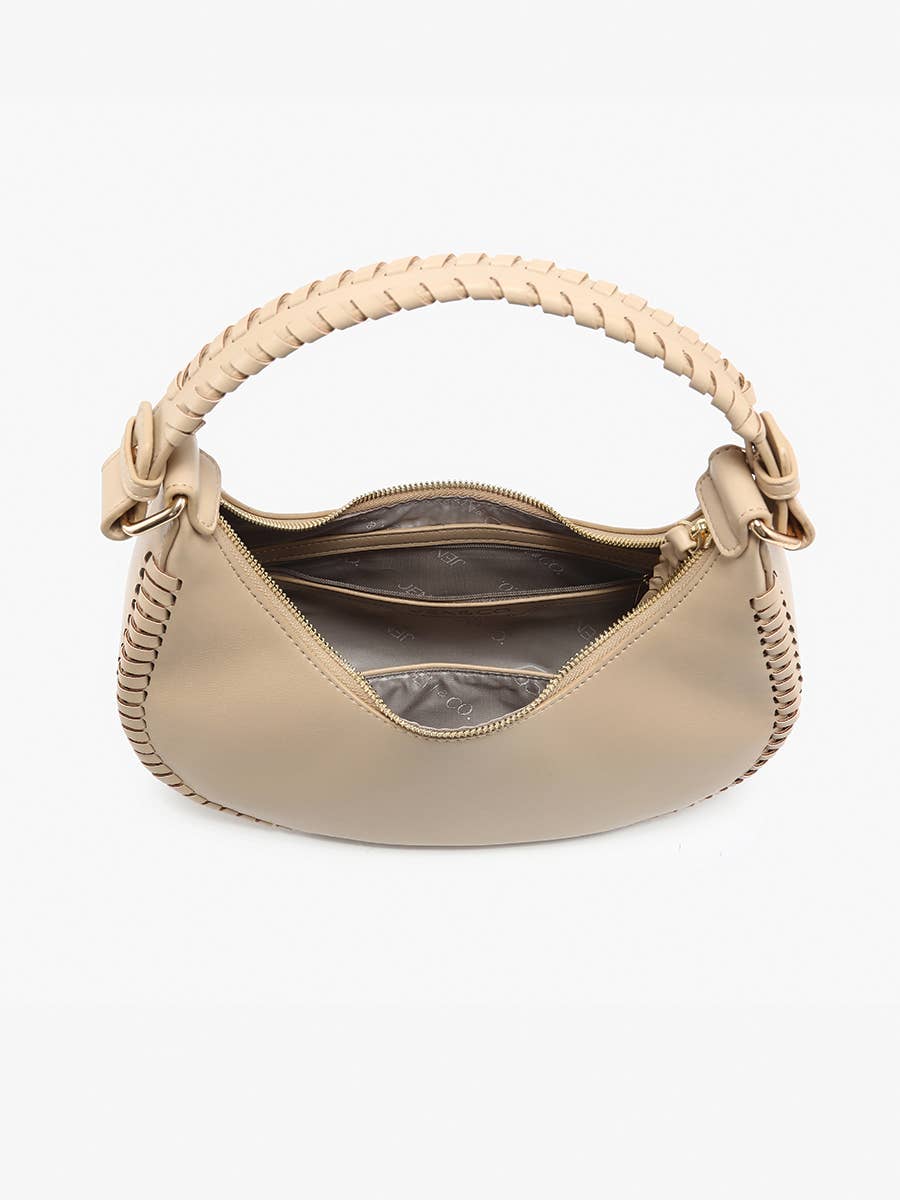 Aria Whipstitch Crescent Shoulder Bag Black