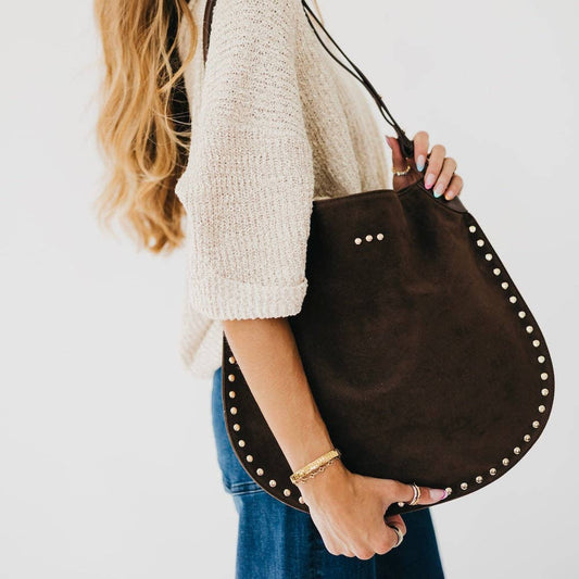 Rosalie Rivet Suede Hobo Bag - Chocolate