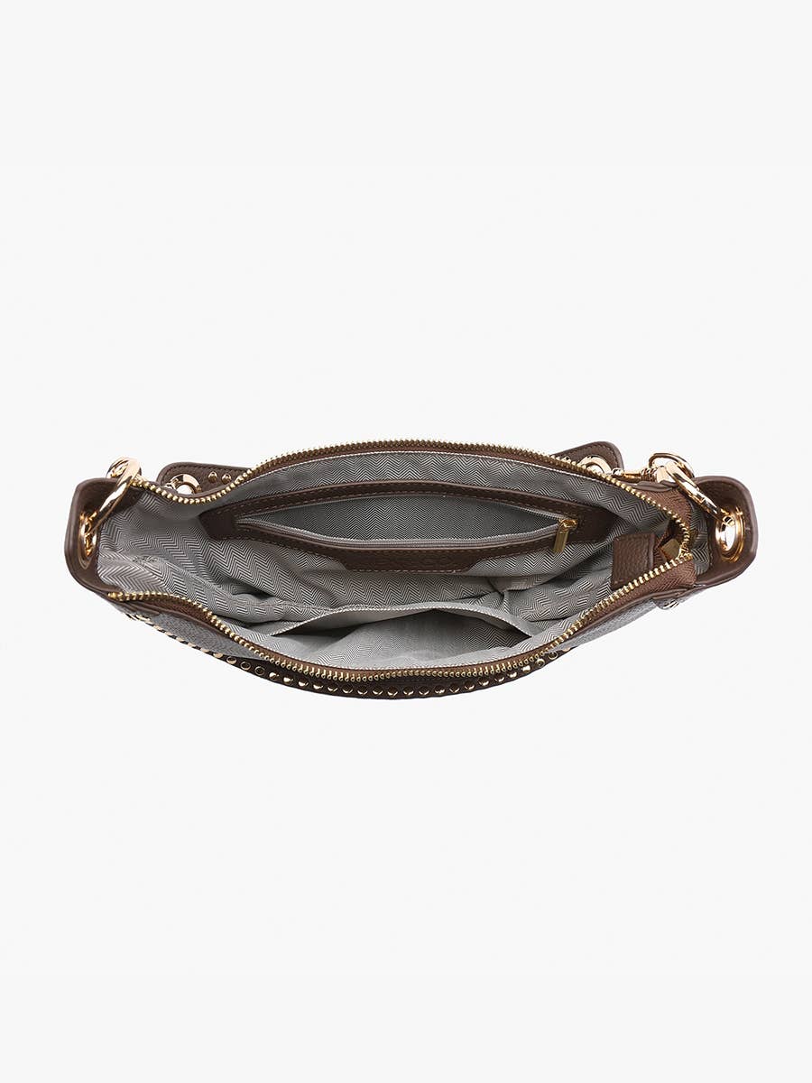 Jenna Studded Shaped Shoulder Bag w/ Crossbody Strap Black