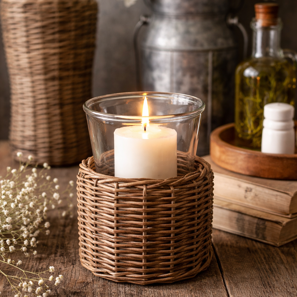 Woven Willow Glass Hurricane Holder: Large