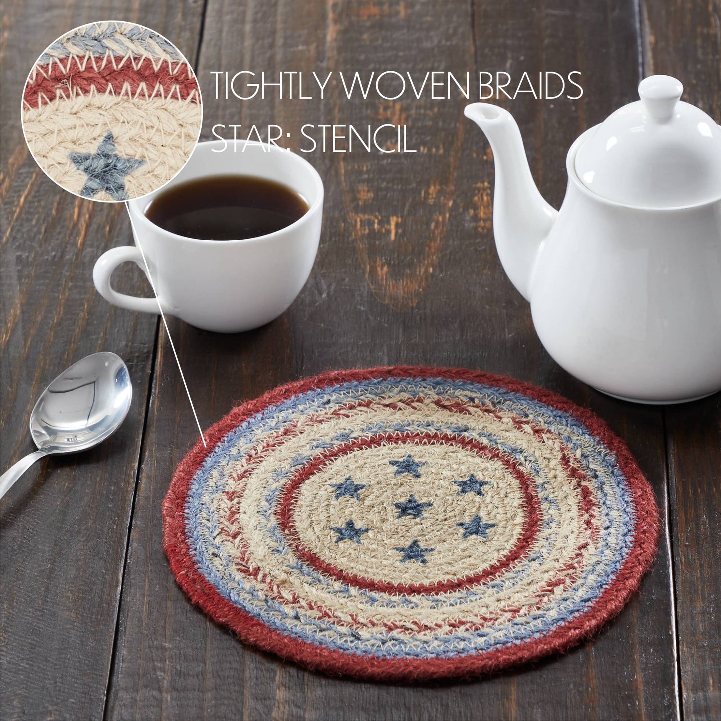 Celebration Americana Braided Jute Trivet 8" Patriotic Star