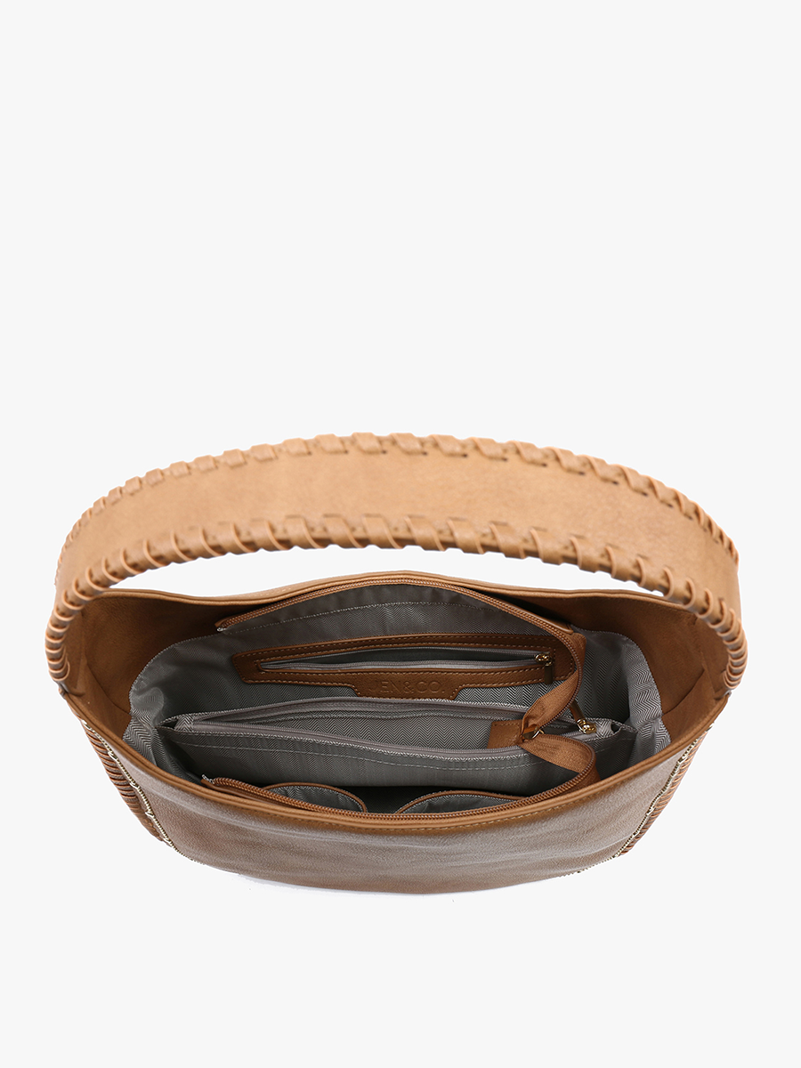 Leslie Studded Whipstitch Hobo Bag Brown