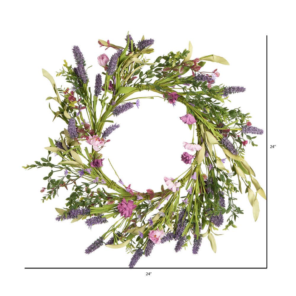 Vickerman 24" Purple Lilac Wild Flower Wreath Indoor only: Purple / 24"