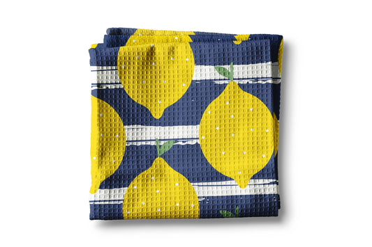 Lemon Stripe Citrus Summer Fruit Market Kitchen Towel Waffle