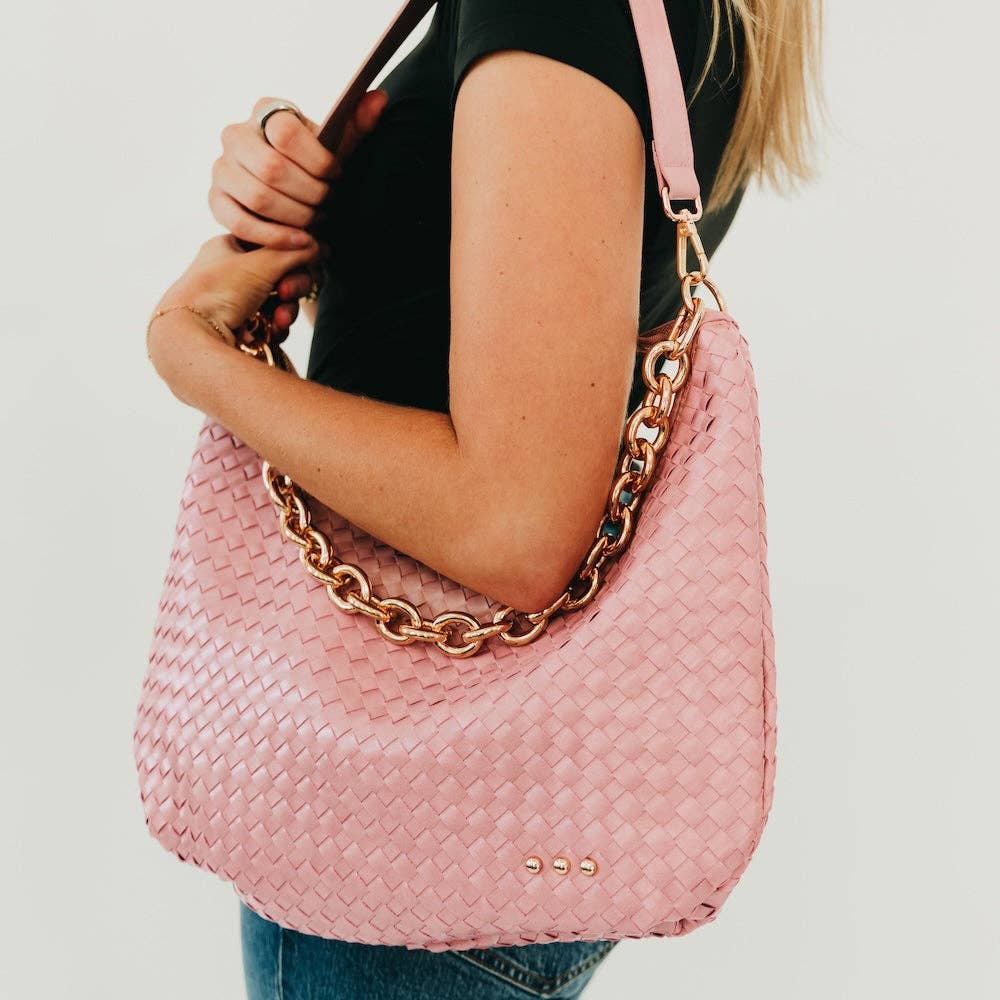 Sienna Slouchy Woven Shoulder Bag - Dusty Rose Pink