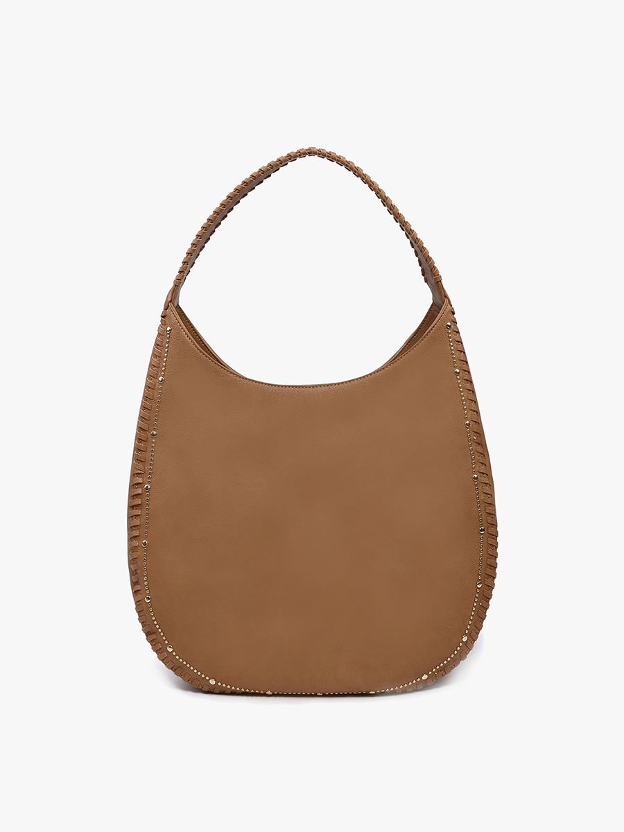 Leslie Studded Whipstitch Hobo Bag Brown