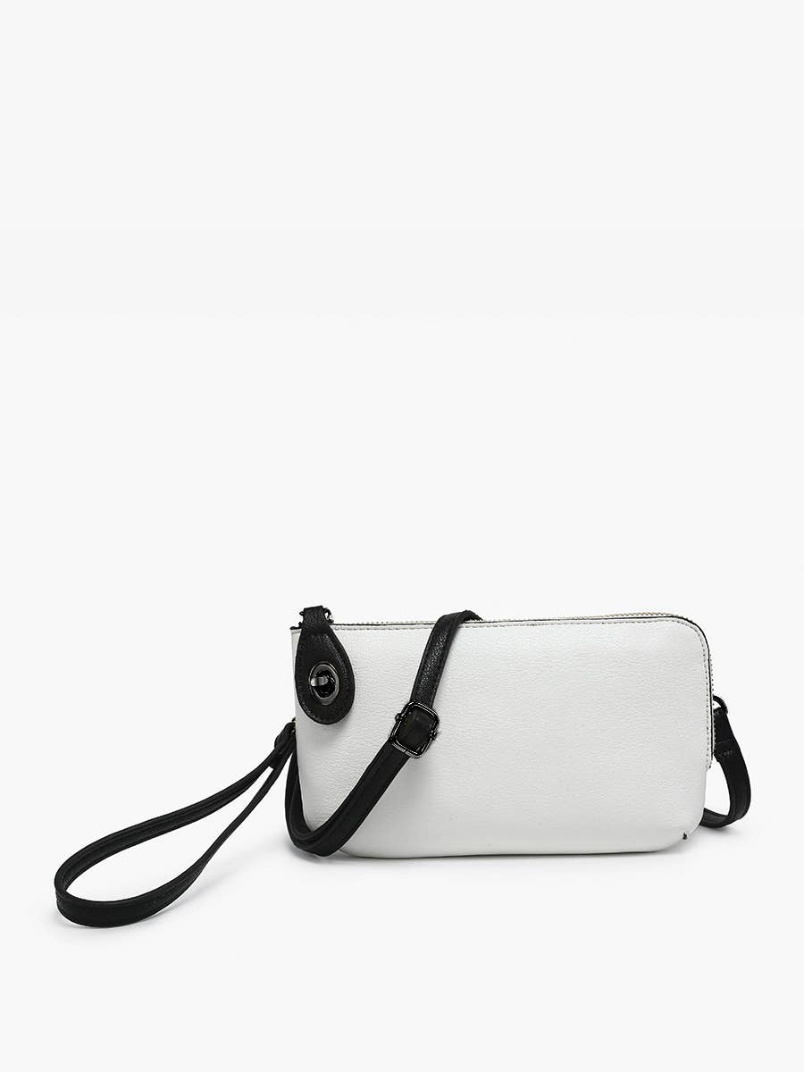 Kendall Crossbody/Wristlet w/ Twist Lock Closure: Black/White
