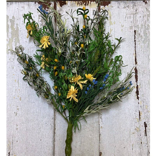 Small Herb Bouquet with Spring Flowers, 21", Blue, Green, Ye