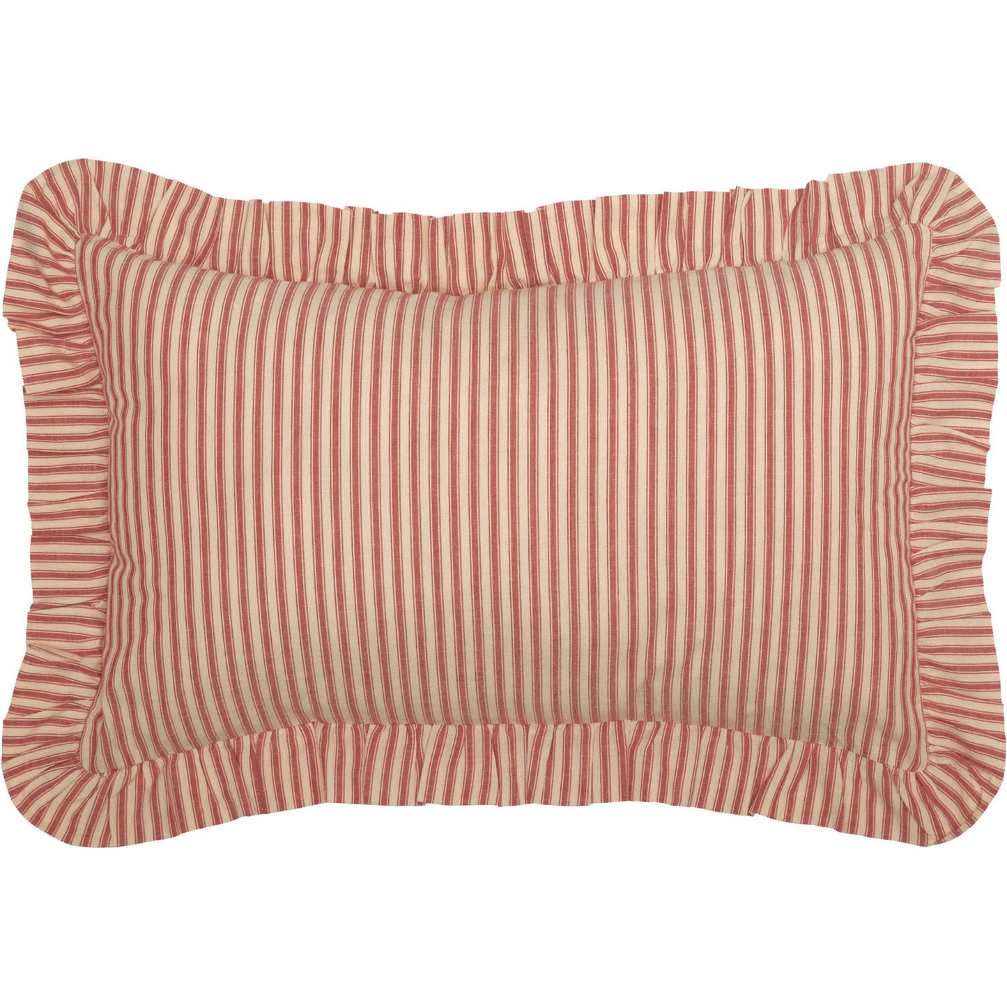 Red Ticking Stripe Ruffled Pillow 14x22