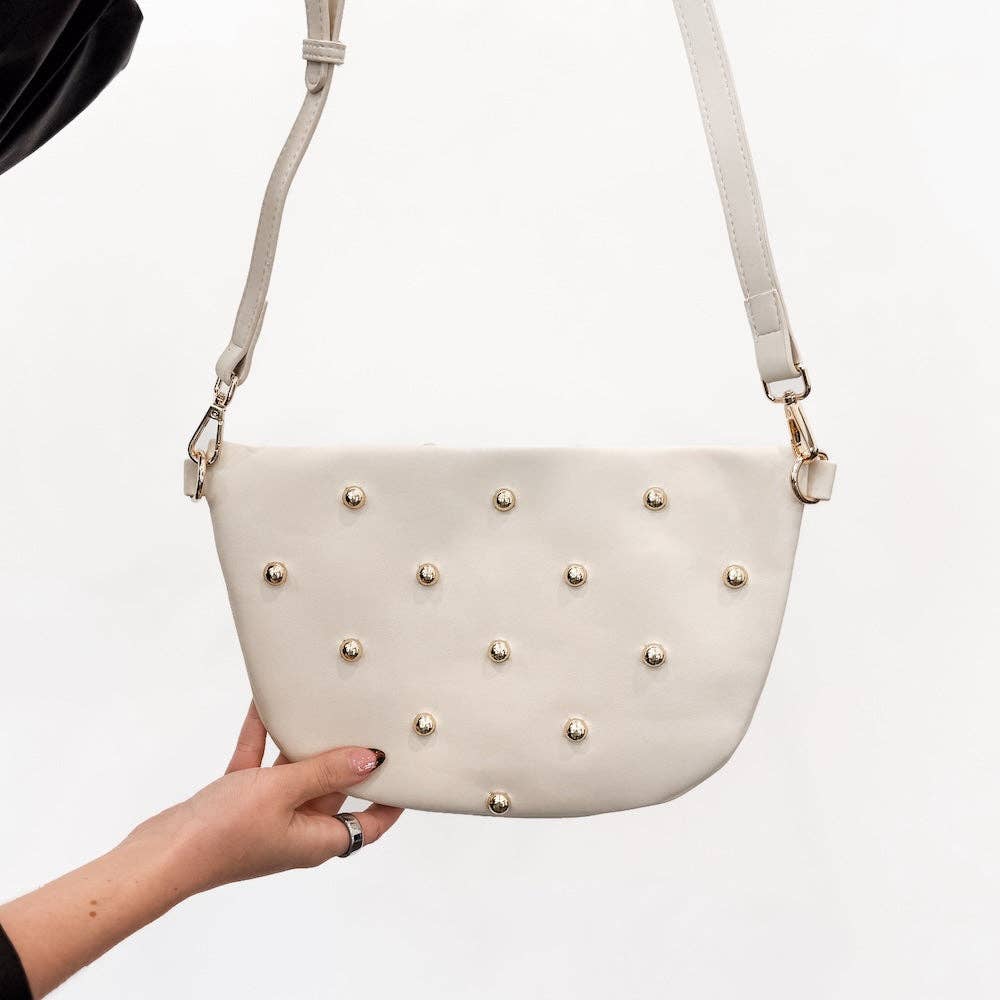 Chic Gold Studded Westlyn Bum Bag: Cream