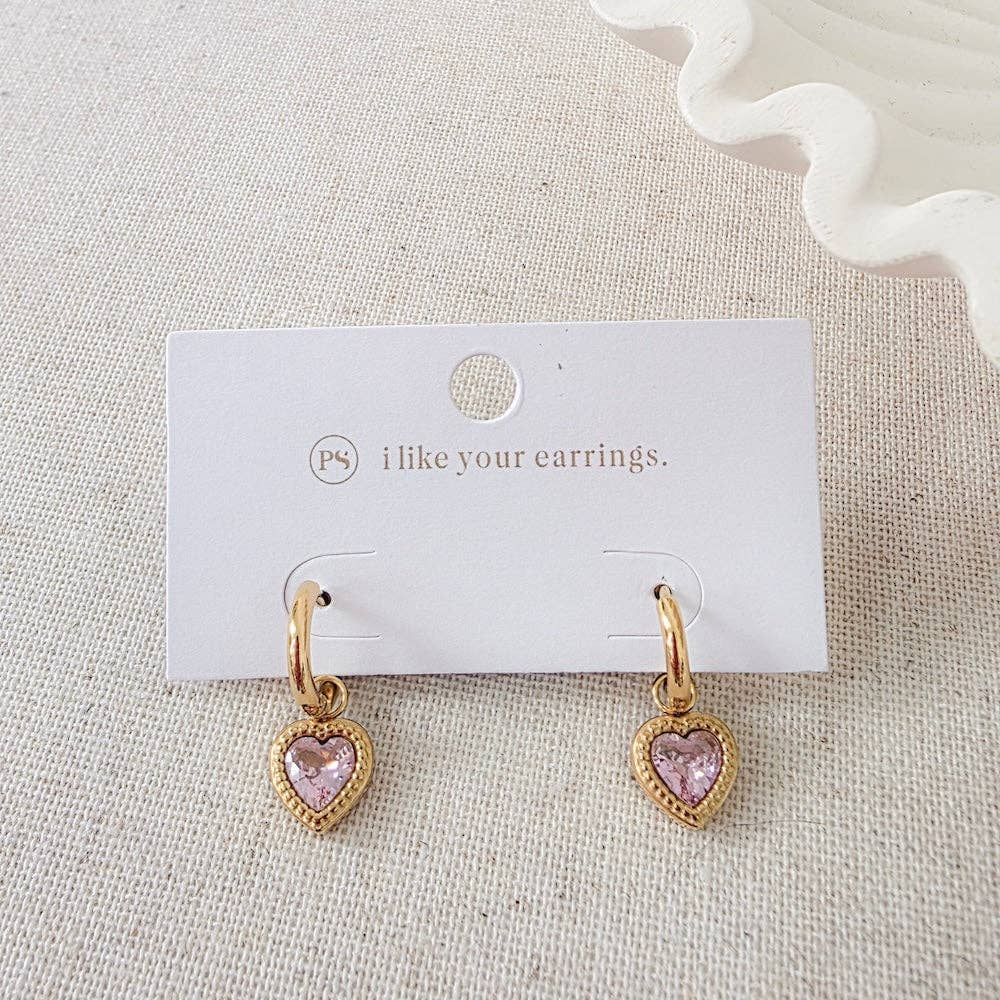 Aphrodite Heart Dangle Earrings Gold/Pink