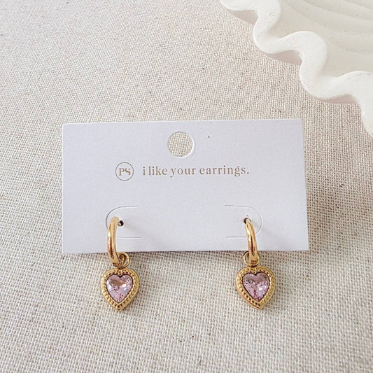 Aphrodite Heart Dangle Earrings Gold/Pink