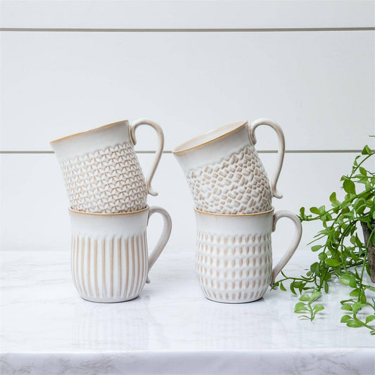 Cream Reactive Glaze Patterned Mugs