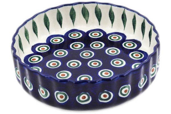 Fluted Pie Dish 6" Peacock Leaves