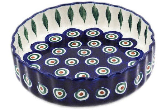 Fluted Pie Dish 6" Peacock Leaves
