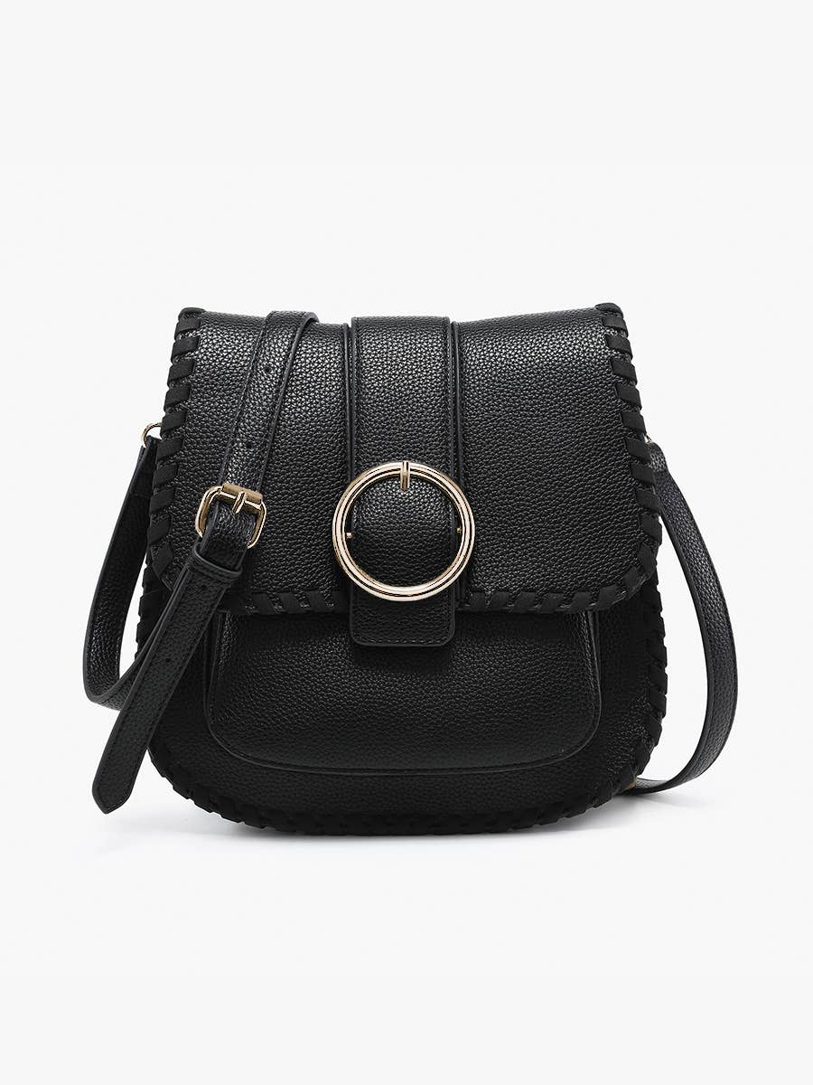Sandra Buckle Flapover Crossbody: Black