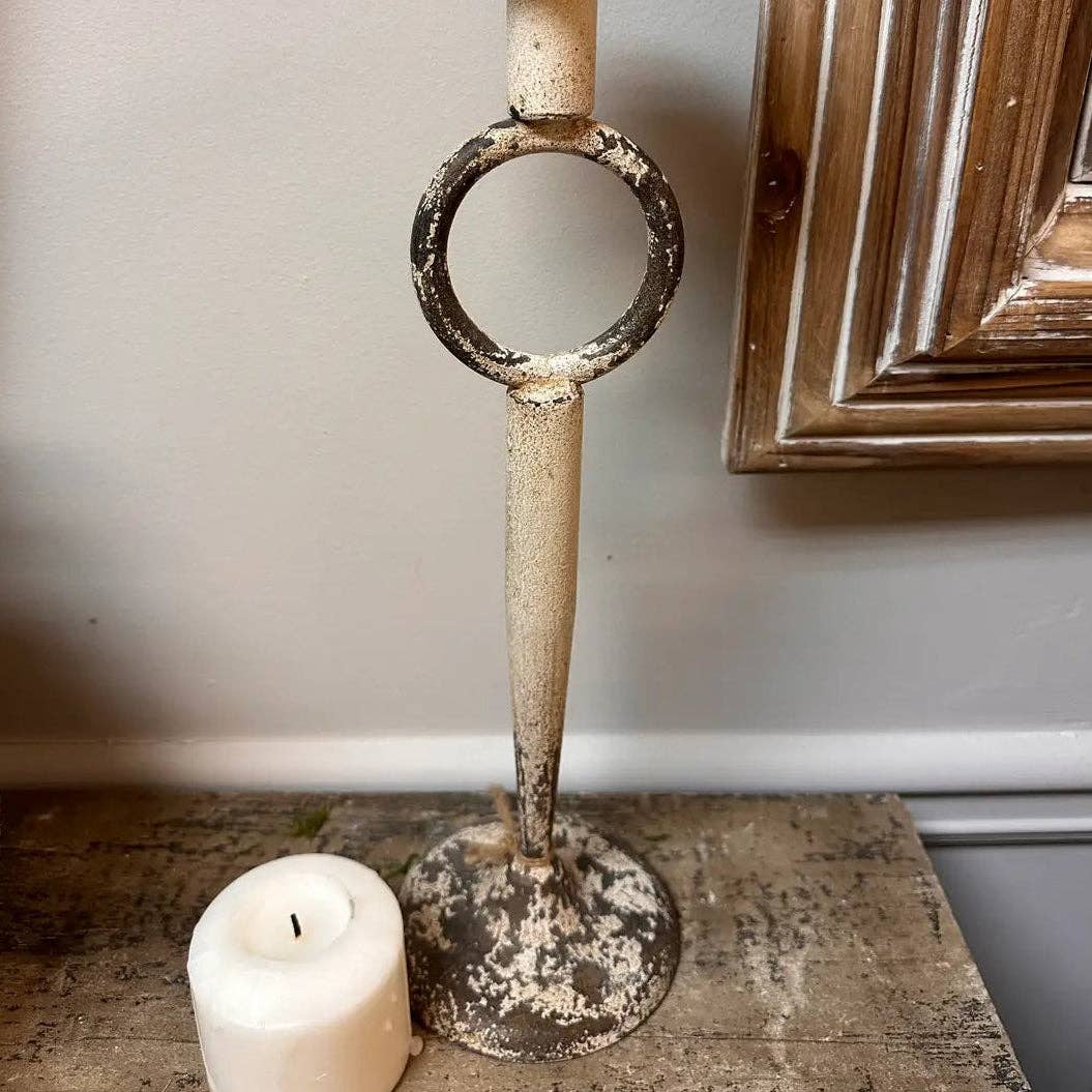Antique Wrought Iron Candle Holder: Large