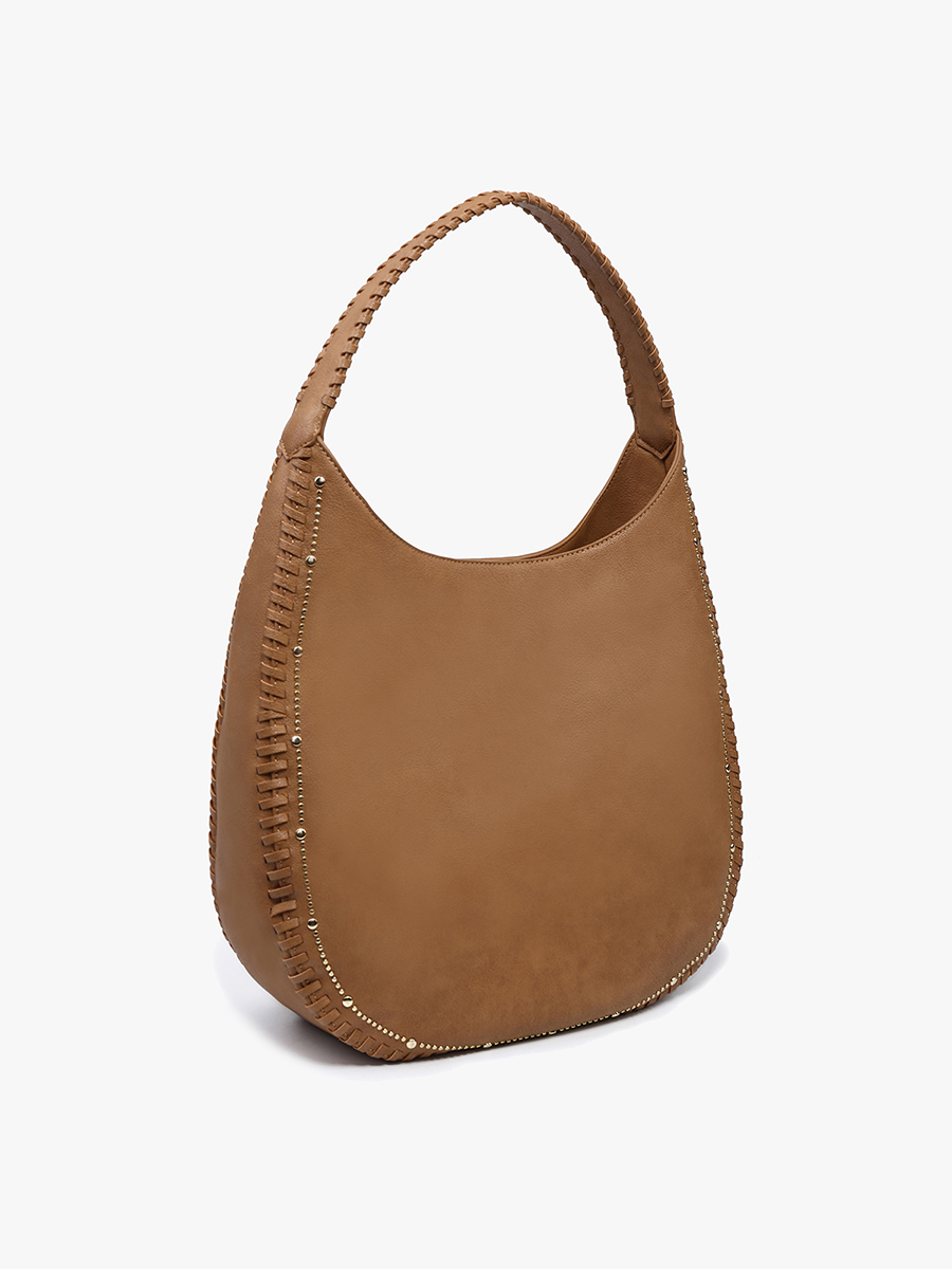 Leslie Studded Whipstitch Hobo Bag Brown